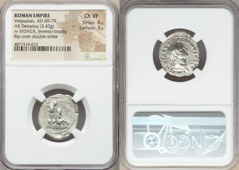 Vespasian (AD 69-79). AR denarius (21mm, 3.43 gm, 6h). NGC Choice VF 4/5 - 3/5, ...