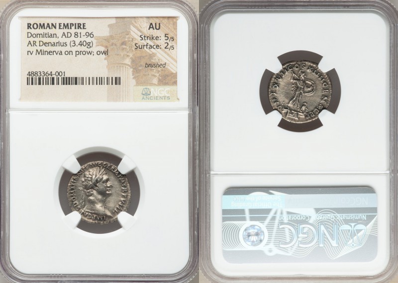 Domitian (AD 81-96). AR denarius (19mm, 3.40 gm, 7h). NGC AU 5/5 - 2/5, brushed....