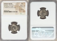 Domitian (AD 81-96). AR denarius (19mm, 3.40 gm, 7h). NGC AU 5/5 - 2/5, brushed. Rome, AD 88/9 IMP CAES DOMITIANVS AVG GERM P M TR P VIII, laureate he...