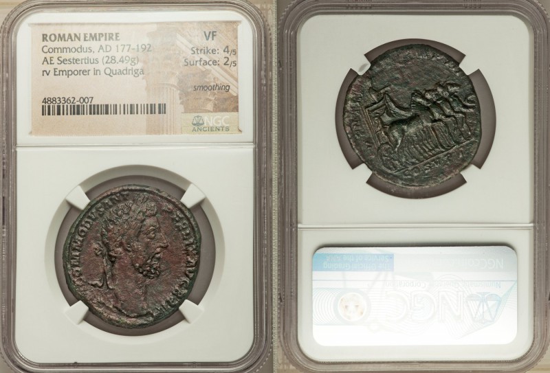 Commodus (AD 177-192). AE sestertius (30mm, 28.49 gm, 5h). NGC VF 4/5 - 2/5, smo...