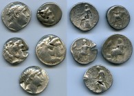 ANCIENT LOTS. Greek. Macedonian and Seleucid Kingdoms. Ca. 336-187 BC. Lot of five (5) AR tetradrachms. Good-Fine, test cuts, bankers punches. Include...
