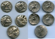 ANCIENT LOTS. Greek. Macedonian and Seleucid Kingdoms. Ca. 336-187 BC. Lot of five (5) AR tetradrachms. Fine, test cuts, bankers punches. Includes: (1...