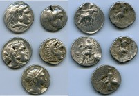 ANCIENT LOTS. Greek. Macedonian and Seleucid Kingdoms. Ca. 336-246 BC. Lot of five (5) AR tetradrachms. VG-VF, test cuts, bankers punches. Includes: (...