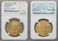 Maria I & Pedro III gold 6400 Reis 1784-R UNC Details (Cleaned) NGC, Rio de Janeiro mint, KM199.2. AGW 0.4229 oz. Ex. Santa Cruz collection 

HID09801...