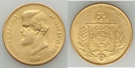 Pedro II gold 20000 Reis 1853 Fine (cleaned), Rio de Janeiro mint, KM468. 30mm. 17.60gm. AGW 0.5286 oz. 

HID09801242017