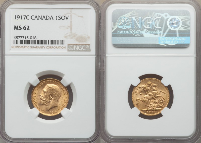 George V gold Sovereign 1917-C MS62 NGC, Ottawa mint, KM20.

HID09801242017