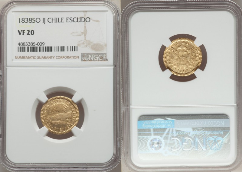 Republic gold Escudo 1838 So-IJ VF20 NGC, Santiago mint, KM99. 

HID09801242017