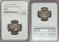 Republic copper-nickel Pattern 20 Centavos 1956 MS67 NGC, KM-PnA105. Finest example in NGC census. Superb luster and light rainbow toning. 

HID098012...
