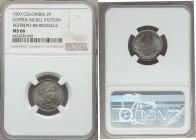 Republic copper-nickel Pattern 2 Pesos 1907-AM MS66 NGC, Brussels mint, KM-Unl., Restrepo-88. Cadet-gray overall color both sides. 

HID09801242017