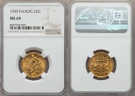 Free City gold 25 Gulden 1930 MS64 NGC, Berlin mint, KM150, Fr-44. Mintage: 4,000. 

HID09801242017