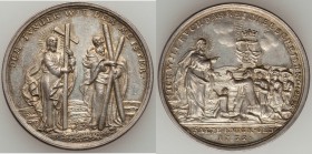 Prussia silver Medal 1732 UNC, Whiting-467, Br-21, Roll-15. 32mm, 8.73 gm. Commemorating the Expulsion of the Salzburg Protestants and their Resettlem...