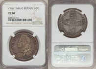 George II "Lima" 1/2 Crown 1746 XF40 NGC, KM584.3, S-3695A. Struck from Spanish silver seized at Lima, Peru. 

HID09801242017