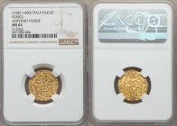 Venice. Antonio Venier (1382-1400) gold Ducat ND MS62 NGC, Venice mint, Fr-1229. 3.53gm. ANTO • VЄNЄRIO DVX S • M • VЄNЄTI, St. Mark standing right, p...