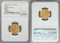 Venice. Michael Steno (1400-1413) gold Ducat ND MS61 NGC, Venice mint, Fr-1230. 3.56gm. MICHAEL•STEN•S•M•VENETI•, St. Mark standing right, holding Gos...