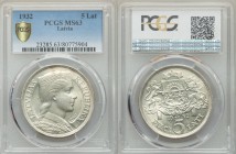 Republic 5 Lati 1932 MS63 PCGS, KM9. Rarest date of three year type, conservatively graded with nice luster. 

HID09801242017