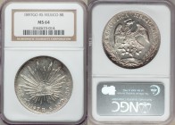 Republic 8 Reales 1897 Go-RS MS64 NGC, Guanajuato mint, KM377.8, DP-Go80. Pristine in every respect, contrasted with light toning and prooflike surfac...