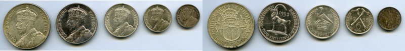 British Colony. George V 5-Piece Lot of Uncertified Minors, 1) 3 Pence 1935 - XF...
