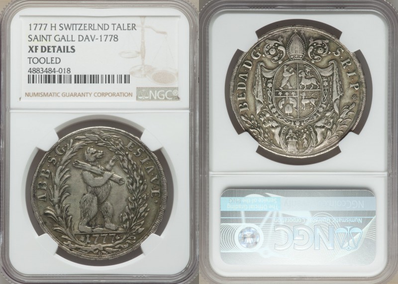 Saint Gallen. Beda Anghern as Abbot Taler 1777-H XF Details (Tooled) NGC, KM29, ...