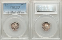 Republic 5-Piece Lot of Certified Assorted Issues PCGS, 1) 25 Centimos 1960 - MS62, KM-Y35a 2) Bolivar 1989 - MS63, KM-Y52a.1 3) 50 Centimos 1988 - MS...