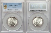 2-Piece Lot of Certified Assorted Issues PCGS, 1) Great Britain: Victoria 1/2 Penny 1841 - MS62 Brown PCGS 2) Ireland: Republic Shilling 1942 - MS-65+...