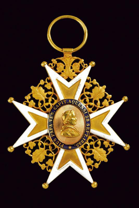 dating: 1855 provenance: Papal States, Cross made of partially-enameled gold, wi...