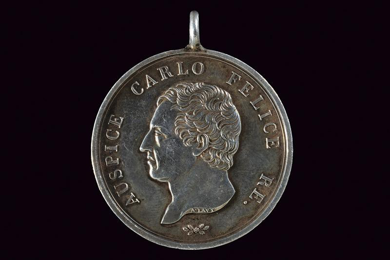 dating: 1828 provenance: Sardinian Kingdom, Made of silver. On the obverse bust ...