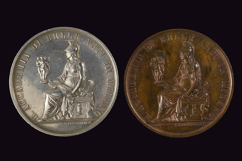 dating: 19th Century provenance: Milan, One in bronze and one in silver (237 g)....