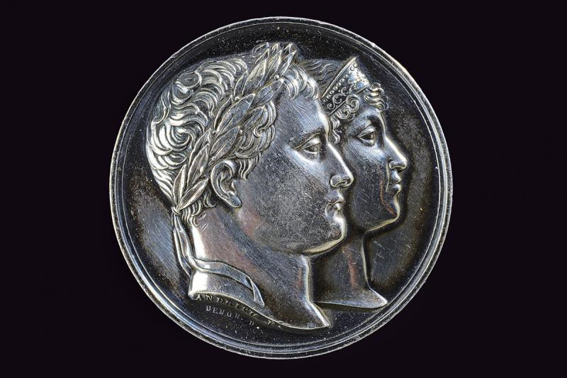 dating: 1810 provenance: France, Made of silver. On the obverse, heads of Napole...