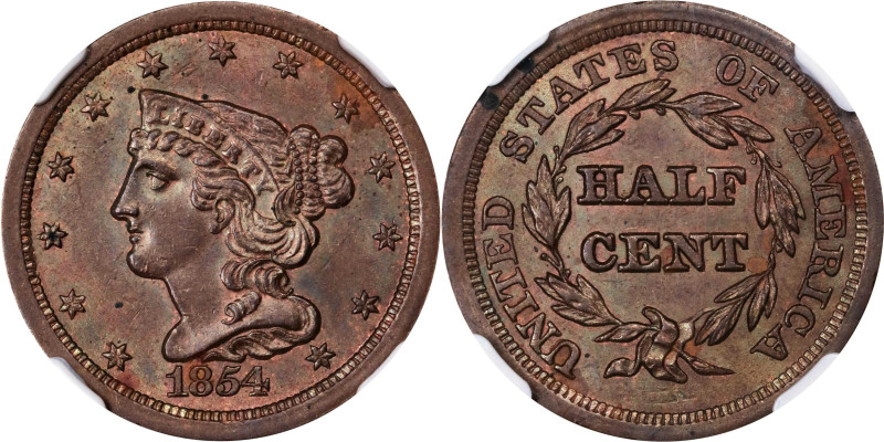 1854 Braided Hair Half Cent. C-1. Rarity-1. MS-61 BN (NGC).

PCGS# 1230. NGC I...