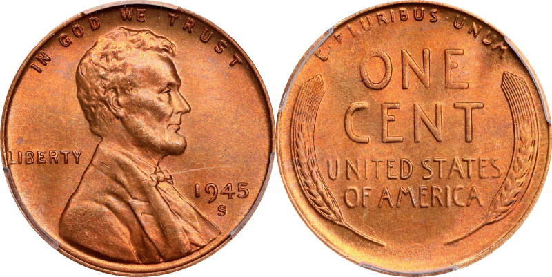 1945-S Lincoln Cent. MS-67 RD (PCGS). CAC.

PCGS# 2740. NGC ID: 22EJ.