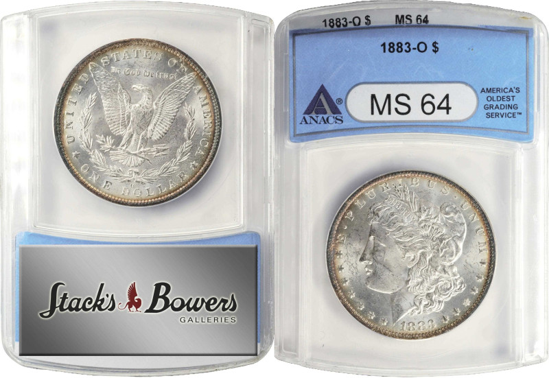 Lot of (2) 1883-O Morgan Silver Dollars. MS-64 (ANACS).

PCGS# 7146. NGC ID: 2...