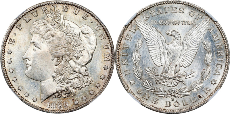 1889-S Morgan Silver Dollar. MS-62+ (NGC).

PCGS# 7194. NGC ID: 255B.