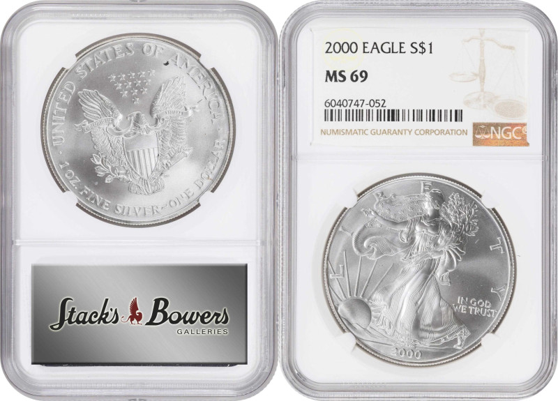 Complete Set of Silver Eagles, 1991-2000. MS-69 (NGC).

All coins are individu...