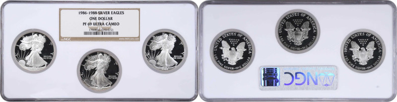 Set of (3) 1980s Silver Eagles. Proof-69 Ultra Cameo (NGC).

All examples are ...