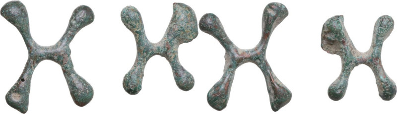 Celtic World. Lot of two (2) AE 'Ring money', in X shape, II-I century BC. AE.