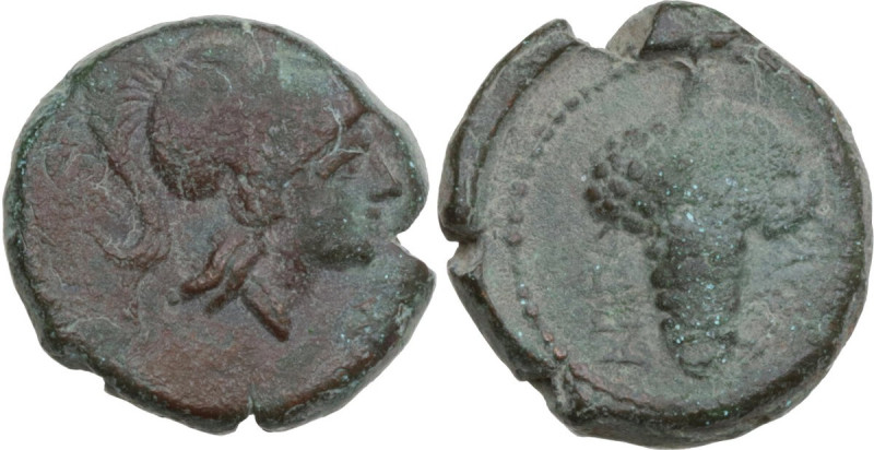 Greek Italy. Northern Apulia, Arpi. AE 16 mm, 215-212 BC. Obv. Helmeted head of ...