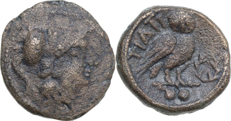 Greek Italy. Northern Apulia, Teate. AE Biunx, c. 225-200 BC. Obv. Head of Athen...