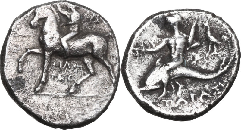 Greek Italy. Southern Apulia, Tarentum. Fourrée Nomos, c. 272-240 BC. Obv. Nude ...