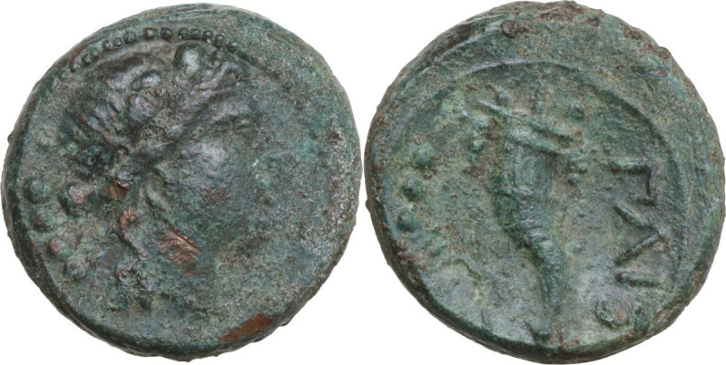 Greek Italy. Lucania, Poseidonia-Paestum. AE Triens, 218-210 BC. Obv. Head of yo...