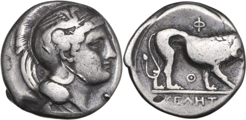 Greek Italy. Northern Lucania, Velia. AR Stater, 340-334 BC. Obv. Head of Athena...