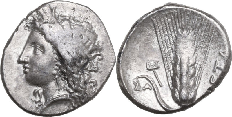 Greek Italy. Southern Lucania, Metapontum. AR Stater, 330-290 BC. Obv. Head of D...