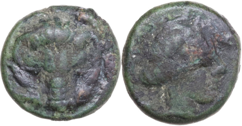 Greek Italy. Bruttium, Rhegion. AE 12 mm, 415-387 BC. Obv. Lion's mask facing. R...