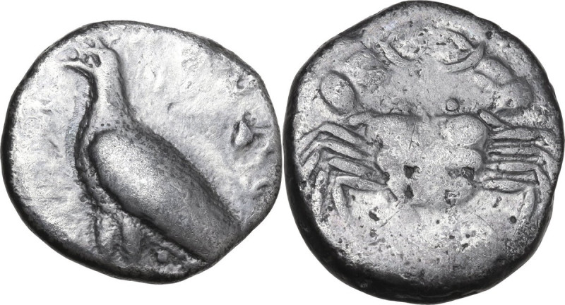 Sicily. Akragas. AR Didrachm, c. 510-500 BC. Obv. AKPAC-ANTOΣ (or retrograde leg...