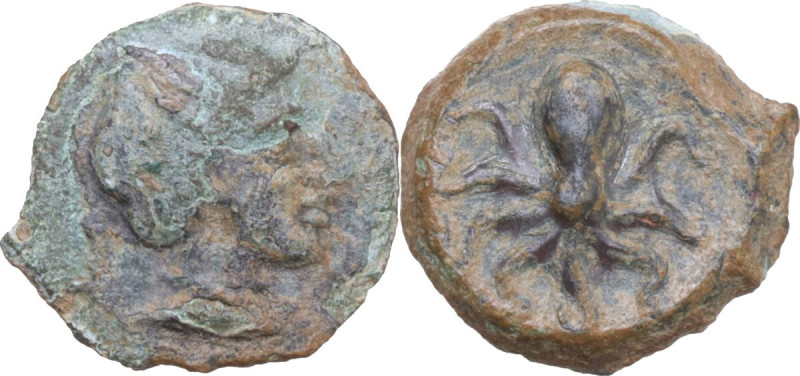 Sicily. Motya. AE 13 mm, 400-397 BC. Obv. Female head right. Rev. Octopus. Cf. C...