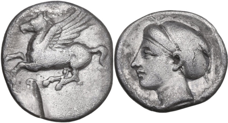 Continental Greece. Corinthia, Corinth. AR Drachm, 350-300 BC. Obv. Pegasus flyi...