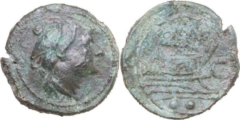 L. Cornelius (C) series. AE Sextans. Mint in Sardinia, 211 BC. Obv. Head of Merc...