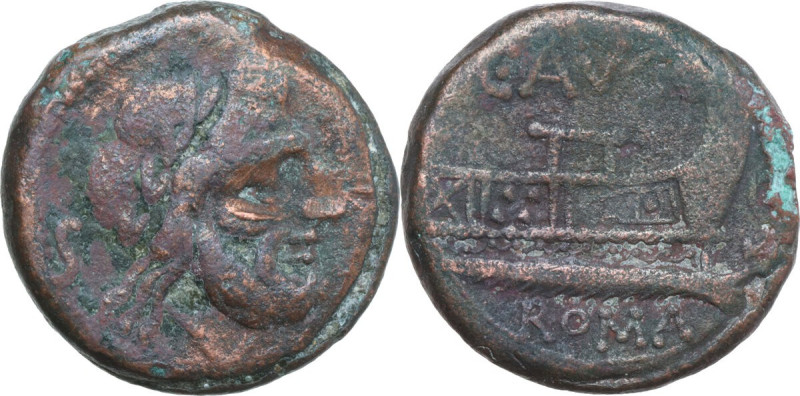 C. Minucius Augurinus. AE Semis, 135 BC. Obv. Laureate head of Saturn, right; be...