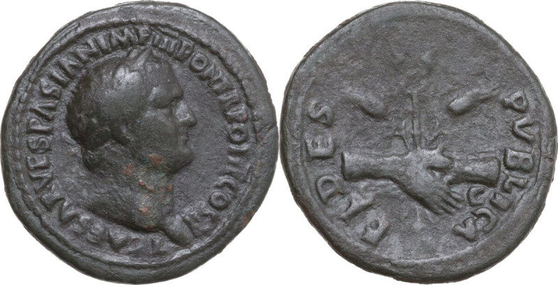 Titus as Caesar (69-79). AE As, Rome mint, 73 AD. Obv. T CAESAR VESPASIAN IMP II...