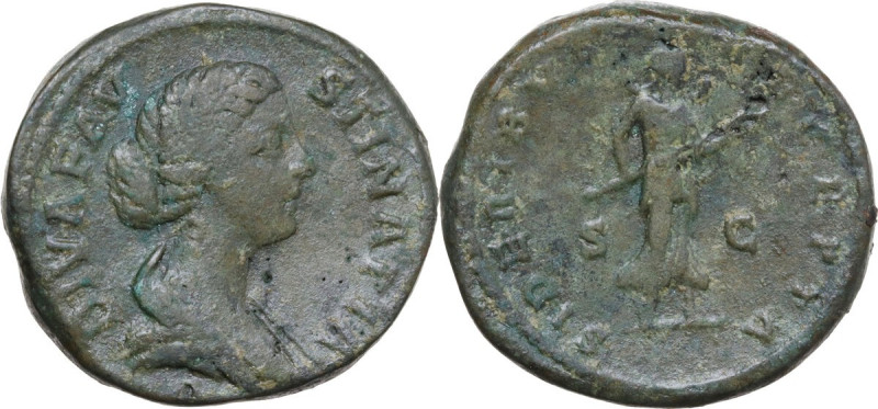 Diva Faustina II (after 176 AD). AE Sestertius. Obv. DIVA FAVSTINA PIA. Draped b...