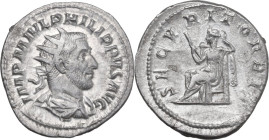Philip I (244-249). AR Antoninianus, Rome mint, 244-247. Obv. IMP M IVL PHILIPPVS AVG. Radiate, draped and cuirassed bust right. Rev. SECVRIT ORBIS. S...